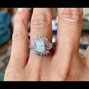 Sterling silver fire opal and amethyst ring